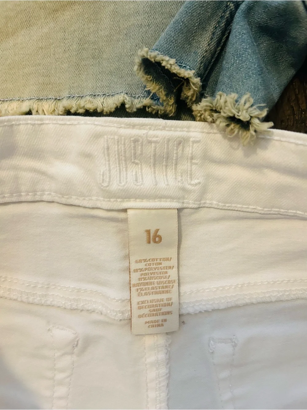JUSTICE Girls’ Denim Shorts Bundle Blue and White Raw Hem Jean Shorts Size 16